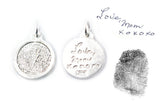 Actual Writing Signature and Fingerprint on a Bordered Circle Shaped Silver Pendant - No Darkening