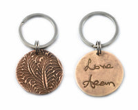 Actual HANDWRITING Keychain - Rustic Design & Handwriting Bronze Circle Keychain