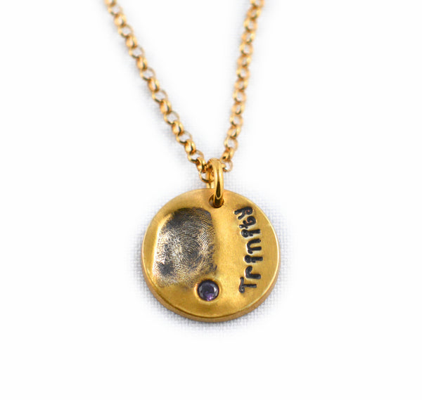 24k Gold Plated Fingerprint Necklace with Name & With or Without Birthstone