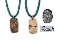Actual HANDWRITING and Fingerprint Keychain Memorial Jewelry - Double Sided Bronze Pendant