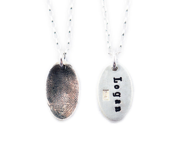Silver Fingerprint Oval Pendant Necklace - Memorial Jewelry, Couple's gift, Parent Gift