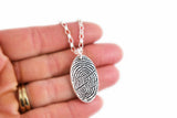 Actual Writing Signature and Fingerprint on a Silver Oval Shape Pendant