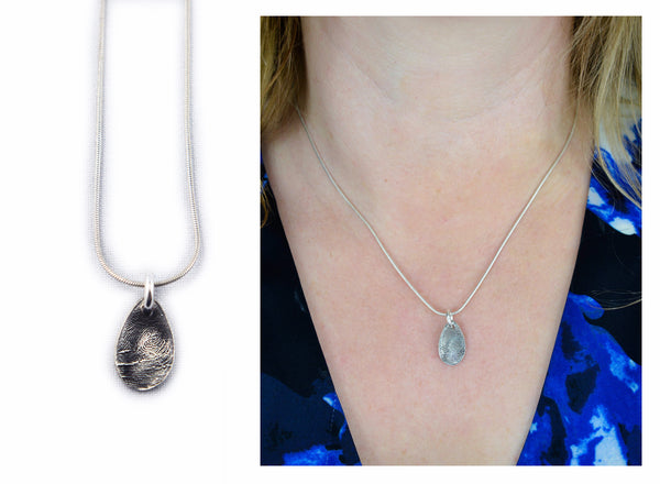 Small Teardrop Fingerprint Necklace - Mom Gift, Grandmother gift, Memorial Pendant