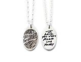 Actual Writing Signature and Fingerprint on a Silver Oval Shape Pendant