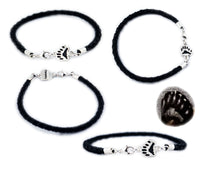 Silver Pet Paw Print and Leather Bracelet - Leather and Silver Bracelet - Unisex Bracelet