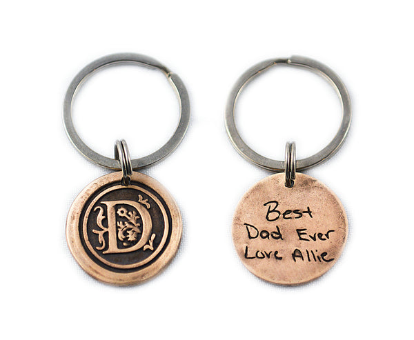 Actual HANDWRITING Keychain - Monogram Design & Handwriting Bronze Cir ...