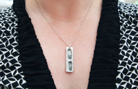 Silver Double Fingerprint Necklace - Rectangle Shape