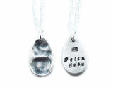 Silver Double Fingerprint Necklace - Teardrop Shape
