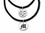 Your Loved One's Actual Handwriting on a Double Sided Silver Circle Shape Pendant - Leather Necklace
