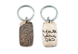 Actual HANDWRITING and Fingerprint Keychain Memorial Jewelry - Double Sided Bronze Keychain