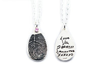 Fingerprint and Handwriting Necklace - Teardrop Shaped Pendant with birthstone