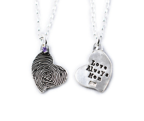Fingerprint Necklace with Name & Birthstone