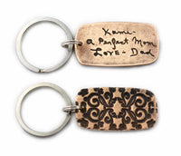 Actual HANDWRITING Keychain - Rustic Design & Handwriting Bronze Dog Tag Keychain