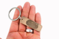 Rectangle Actual HANDWRITING and Fingerprint Keychain Memorial Jewelry - Double Sided Bronze Keychain