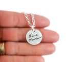 Actual Writing Signature and Design on a Silver Circle Shape Pendant - Small