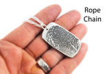Actual HANDWRITING and Fingerprint Silver Pendant - Large - Dog Tag Shaped