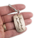 Actual HANDWRITING Keychain - Rustic Design & Handwriting Bronze Dog Tag Keychain