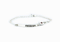 ID Bracelet with Birthstone - Sterling Silver Stamped Bar