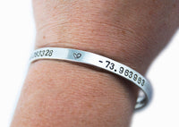 GPS or Latitude Longitude coordinates Sterling Silver cuff bracelet