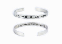 GPS or Latitude Longitude coordinates Sterling Silver cuff bracelet