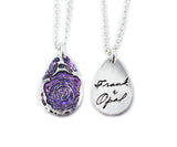 Glittery Handwriting Necklace - Memorial Jewelry, Teardrop shape with Colour and Design