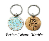 Actual HANDWRITING Keychain - Rustic Design With Colour & Handwriting Bronze Circle Keychain