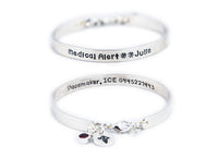Fashionable Medical ID Alert Bangle Bracelet - Women and Teens Sterling Silver Bracelet