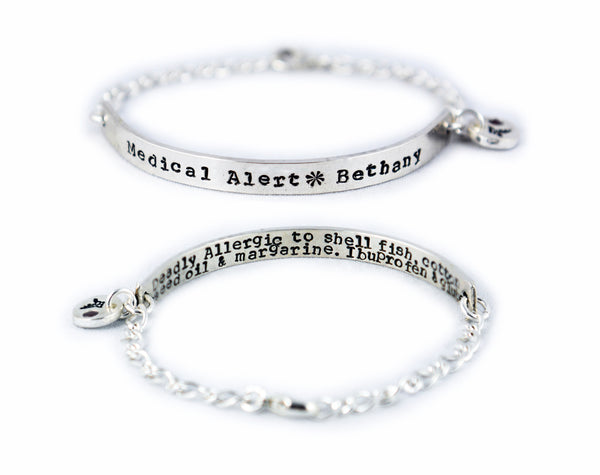 Medical Alert ID Bracelet - Women, Teens and Children's Sterling Silver Bracelet