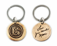 Actual HANDWRITING Keychain - Monogram Design & Handwriting Bronze Circle Keychain