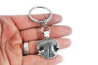 3D Silver Dog Nose Print Pendant on a keychain or necklace - THICK CHAIN