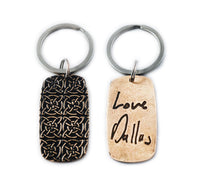 Actual HANDWRITING Keychain - Rustic Design With Colour & Handwriting Bronze Dog Tag Keychain