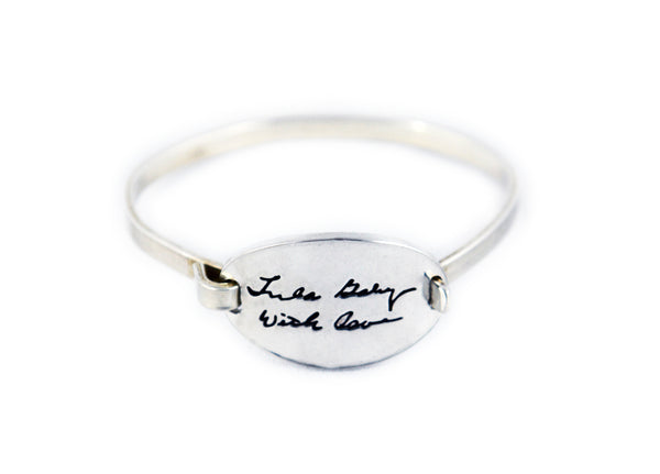 Engraved Actual Handwriting Cuff Bracelet Silver