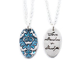 Glittery Handwriting Necklace - Memorial Jewelry, Oval shape with Colour and Design