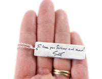 Actual Writing Signature and Design on a Silver Rectangle Shape Pendant