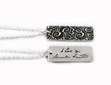 Actual Writing Signature and Design on a Silver Rectangle Shape Pendant