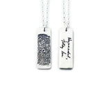 Actual Writing Signature and Fingerprint on a Silver Rectangle Pendant