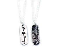 Actual Writing Signature and Fingerprint on a Pill Shaped Silver Pendant
