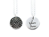 Actual Writing Signature and Design on a Silver Circle Shape Pendant - Small