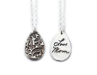 Actual Writing Signature and Design on a Silver Teardrop Shape Pendant