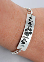 Cat and/or Dog Paw Prints on a Custom Silver Pendant Bracelet - Pet Print Jewelry