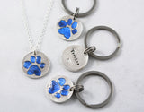Glittery Silver Cat or Dog Paw Print on a Necklace or Keychain - Paw Print Jewelry