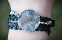 Braided Leather Wrap Bracelet with a silver partial paw print pendant - Cat or Dog Paw Print Jewelry